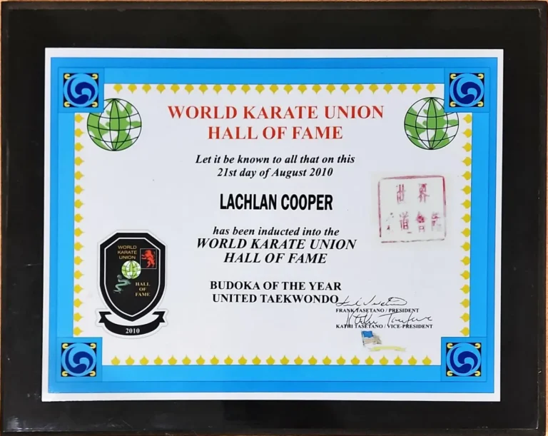 World Karate Hall of Fame induction certificate